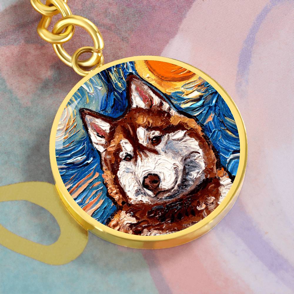 Red Husky Portrait Round Keychain