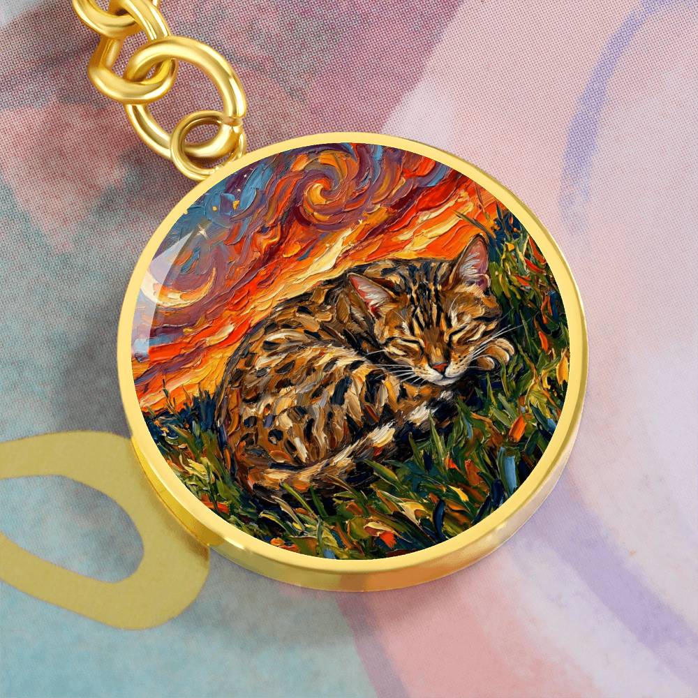 Sleepy Egyptian Mau Night Round Keychain