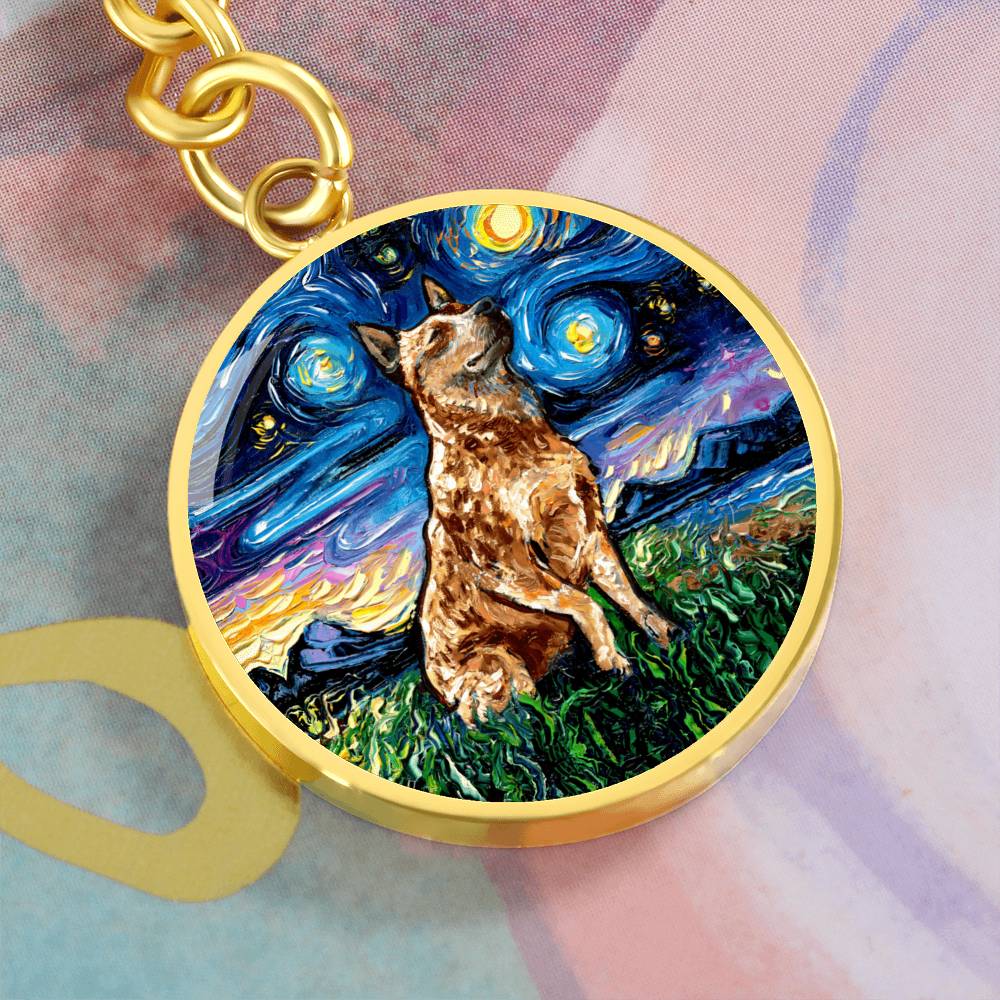 Red Heeler Starry Night Round Keychain