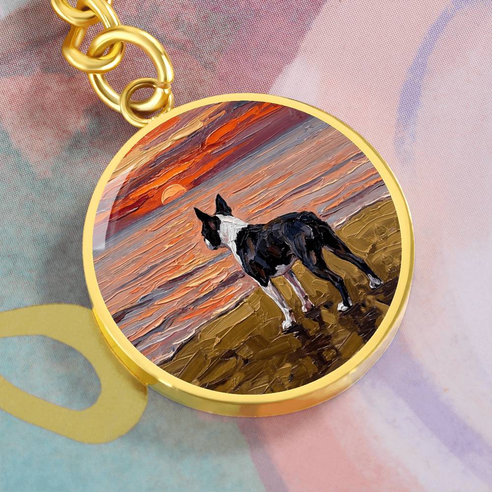 Beach Night - Boston Terrier Round Keychain