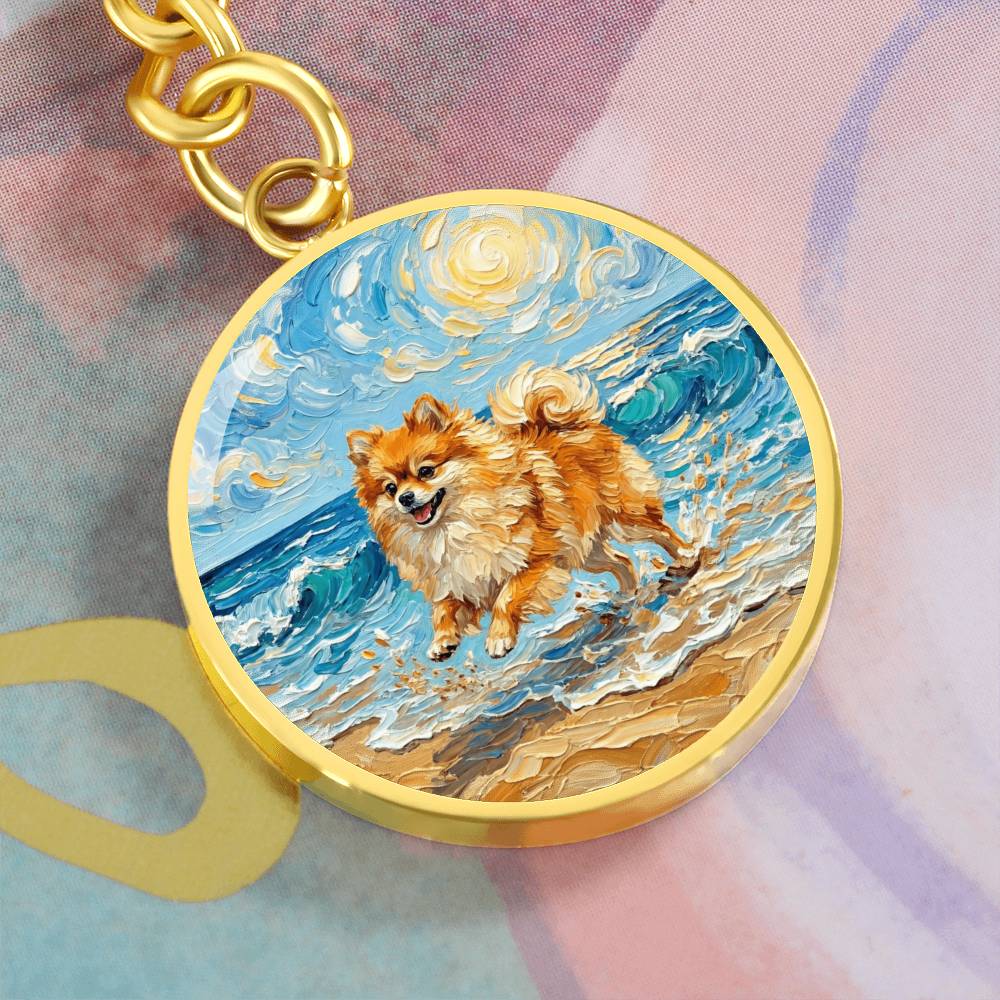 Beach Day - Pomeranian Round Keychain