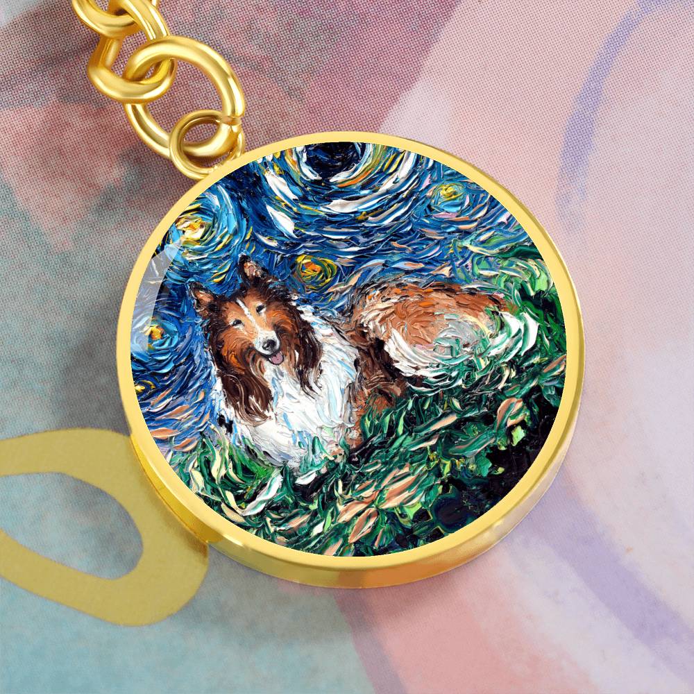 Collie Starry Night Round Keychain