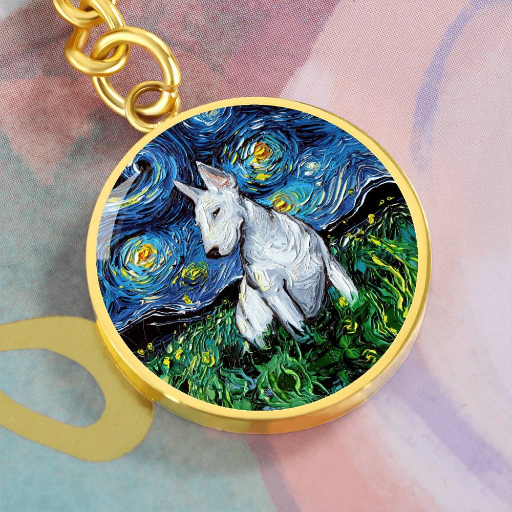 Bull Terrier Starry Night Round Keychain