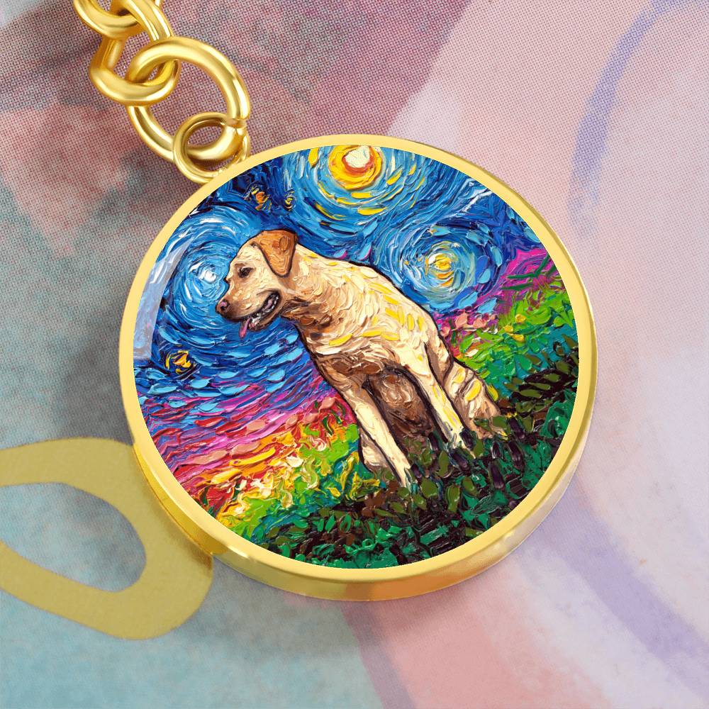 Yellow Labrador Starry Night Round Keychain