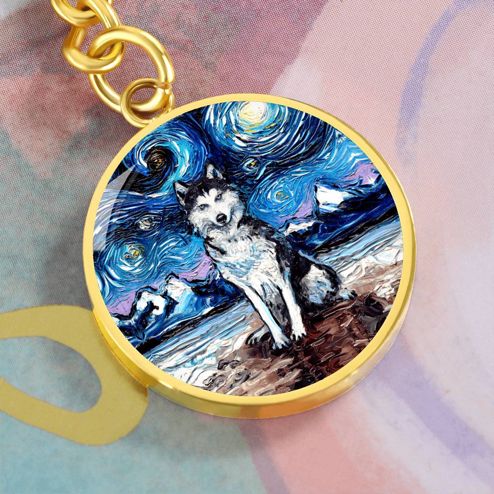 Husky Starry Night Round Keychain