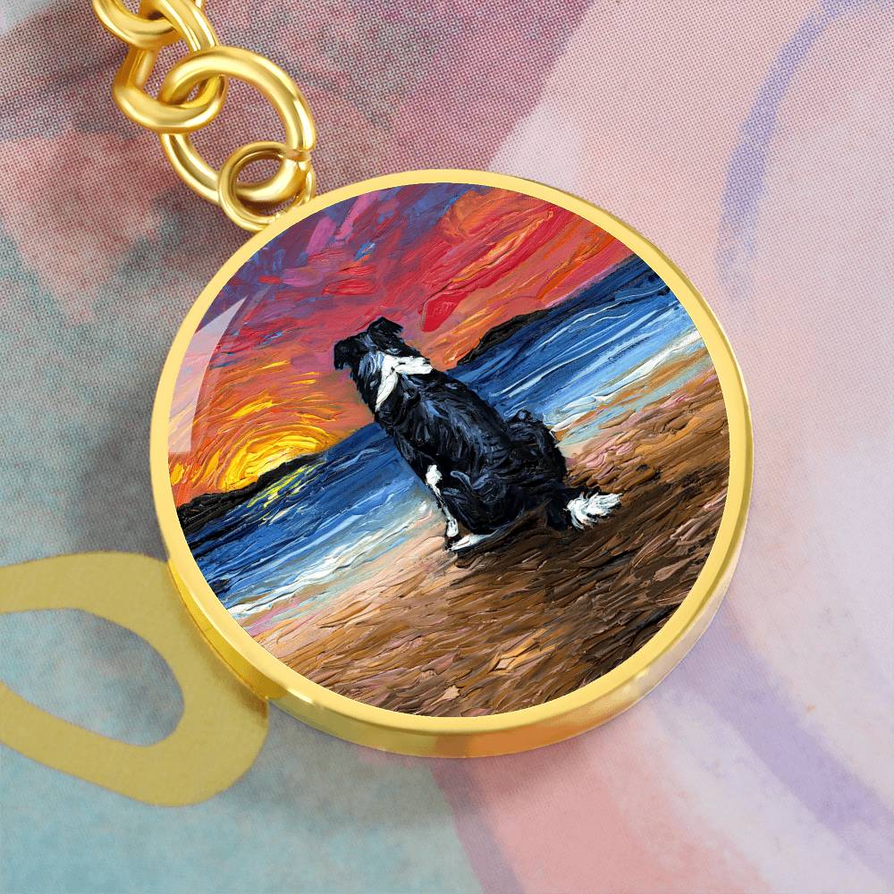 Beach Days - Border Collie Round Keychain