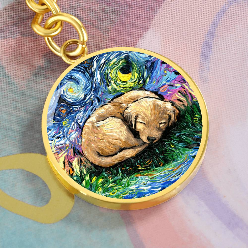 Sleepy Golden Retreiver Pup Round Keychain