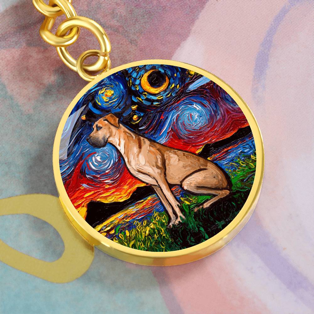 Fawn Great Dane Starry Night Round Keychain