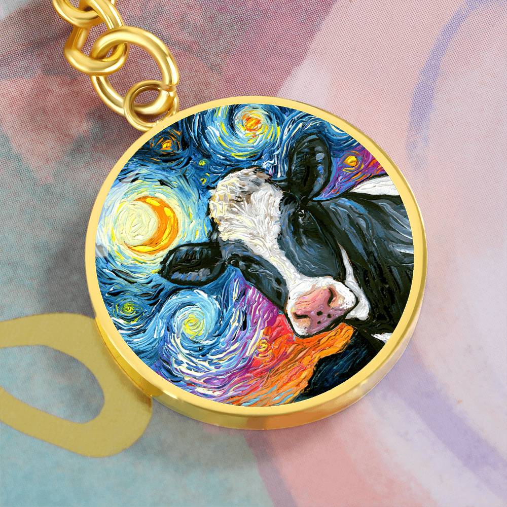 Holstein Starry Night Round Keychain