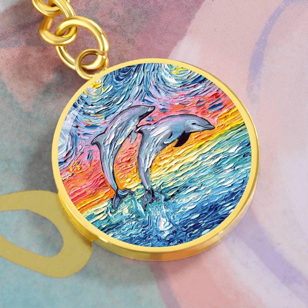 Dolphins Starry Night Round Keychain