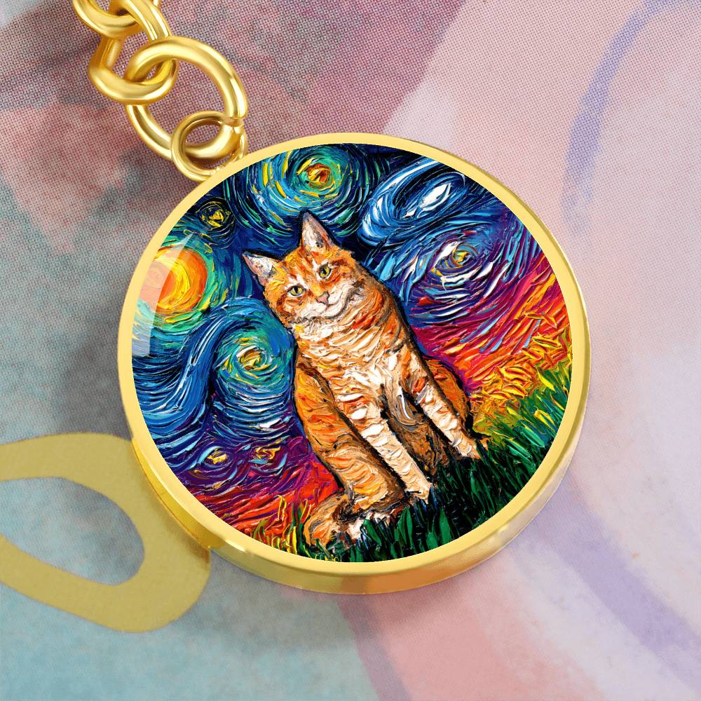 Orange Tabby Starry Night Round Keychain