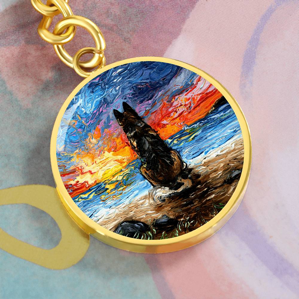 Beach Days - German Shepherd Round Keychain
