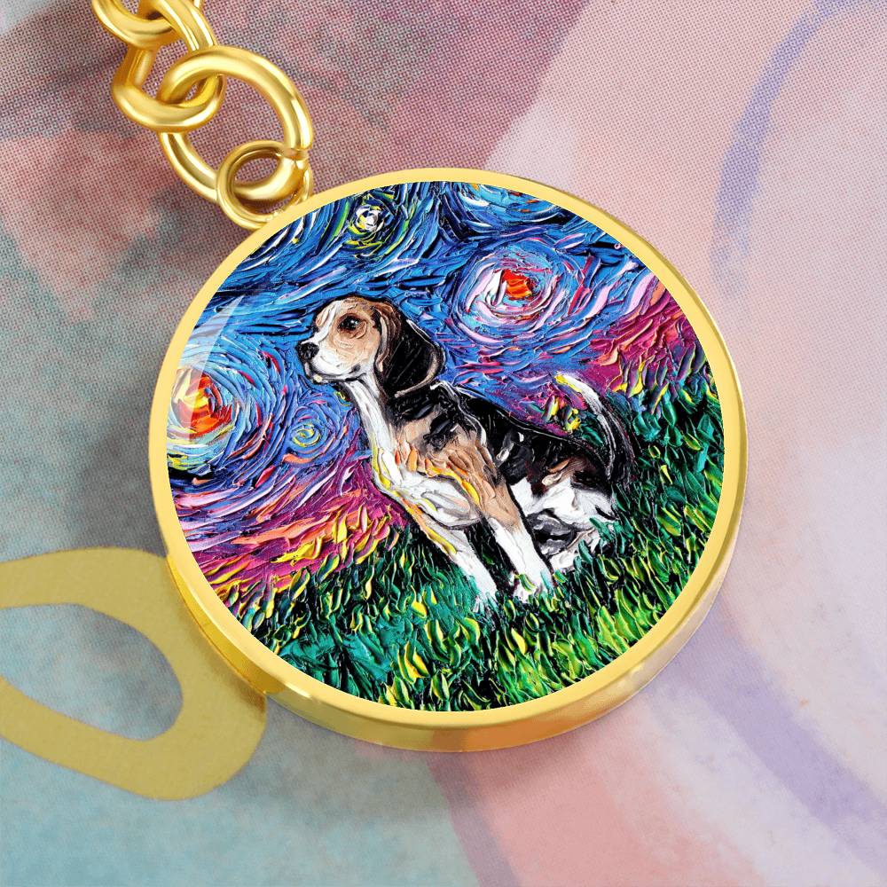 Beagle Starry Night Round Keychain
