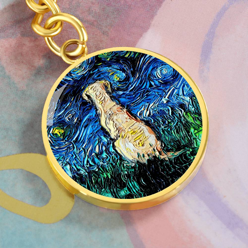 Yellow Labrador Back Starry Night Round Keychain
