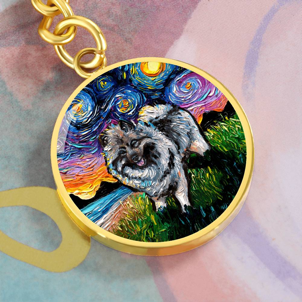 Keeshond Starry Night Round Keychain