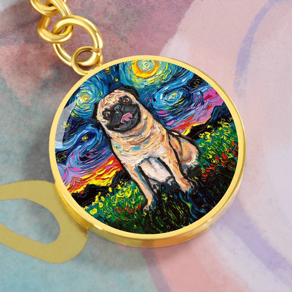 Fawn Pug Starry Night Round Keychain
