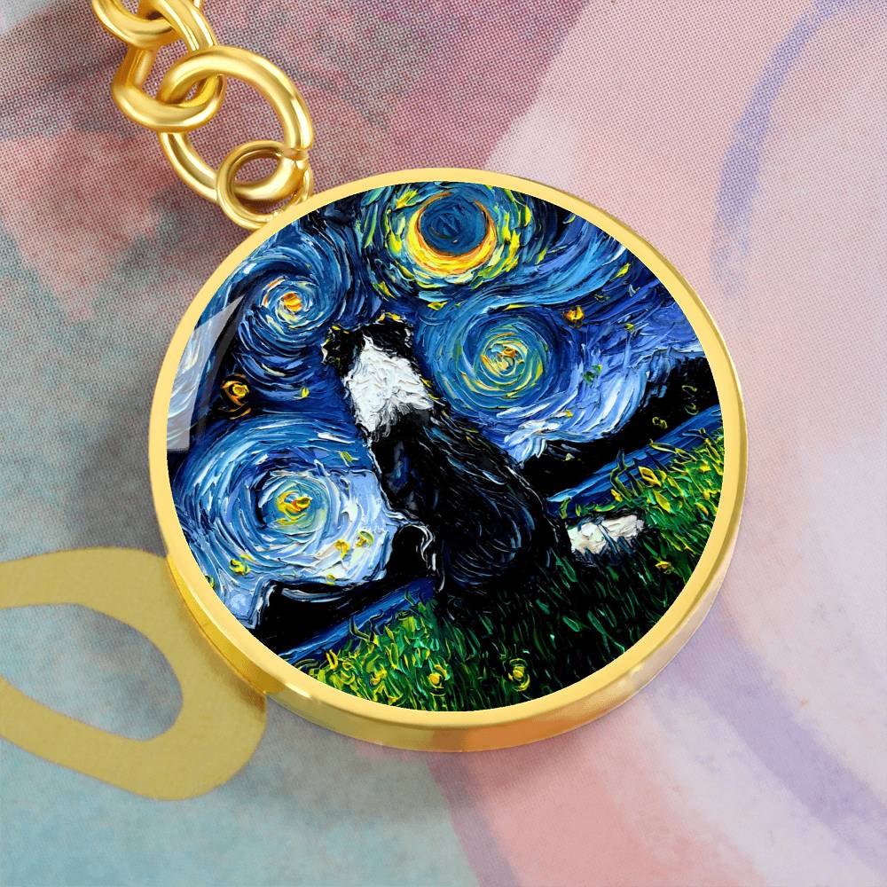 Border Collie Back Starry Night Round Keychain