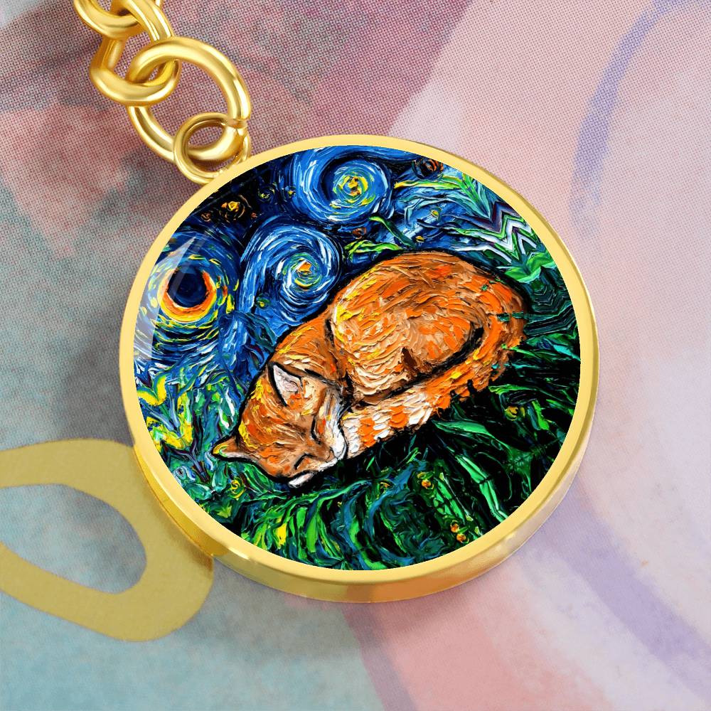 Sleeping Orange Tabby Starry Night Round Keychain