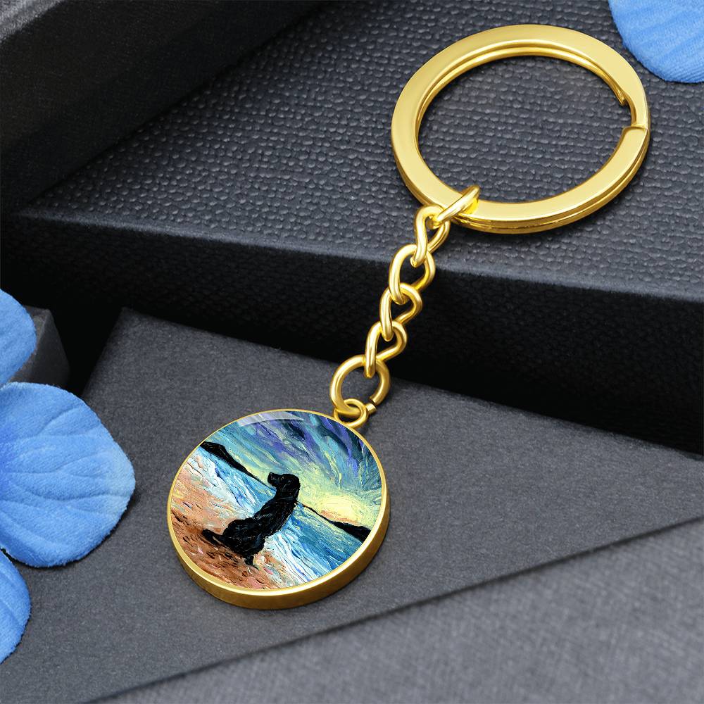 Beach Days - Black Labrador Round Keychain