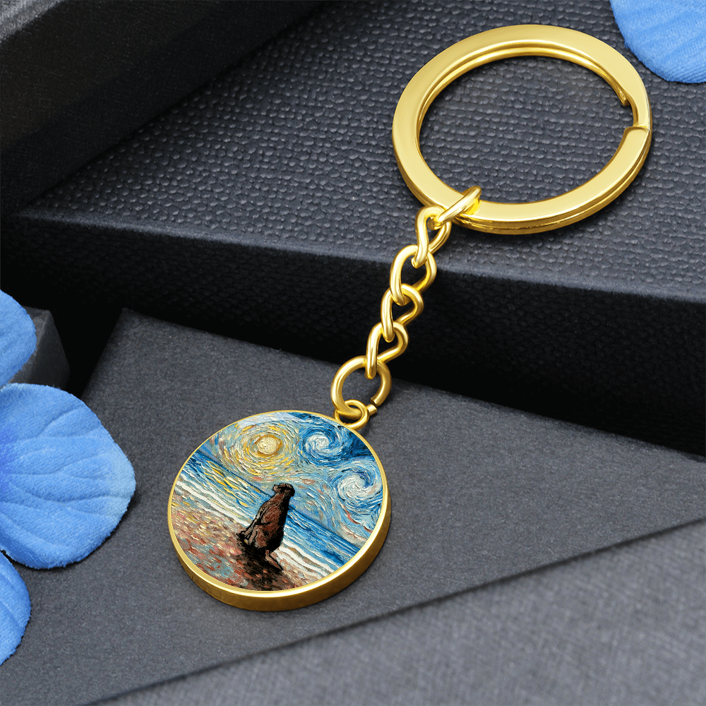 Beach Days - Chocolate Labrador Starry Night Round Keychain