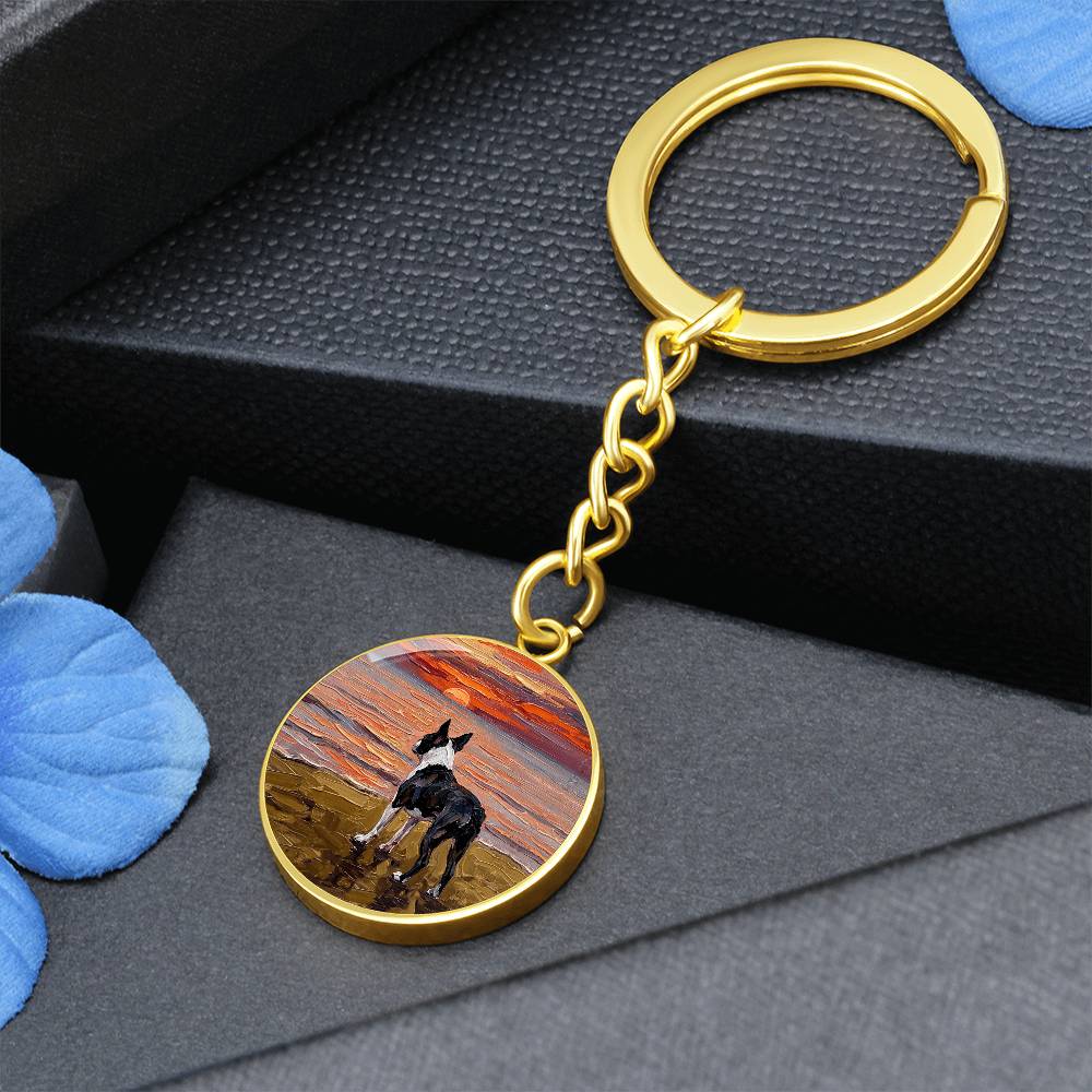 Beach Night - Boston Terrier Round Keychain