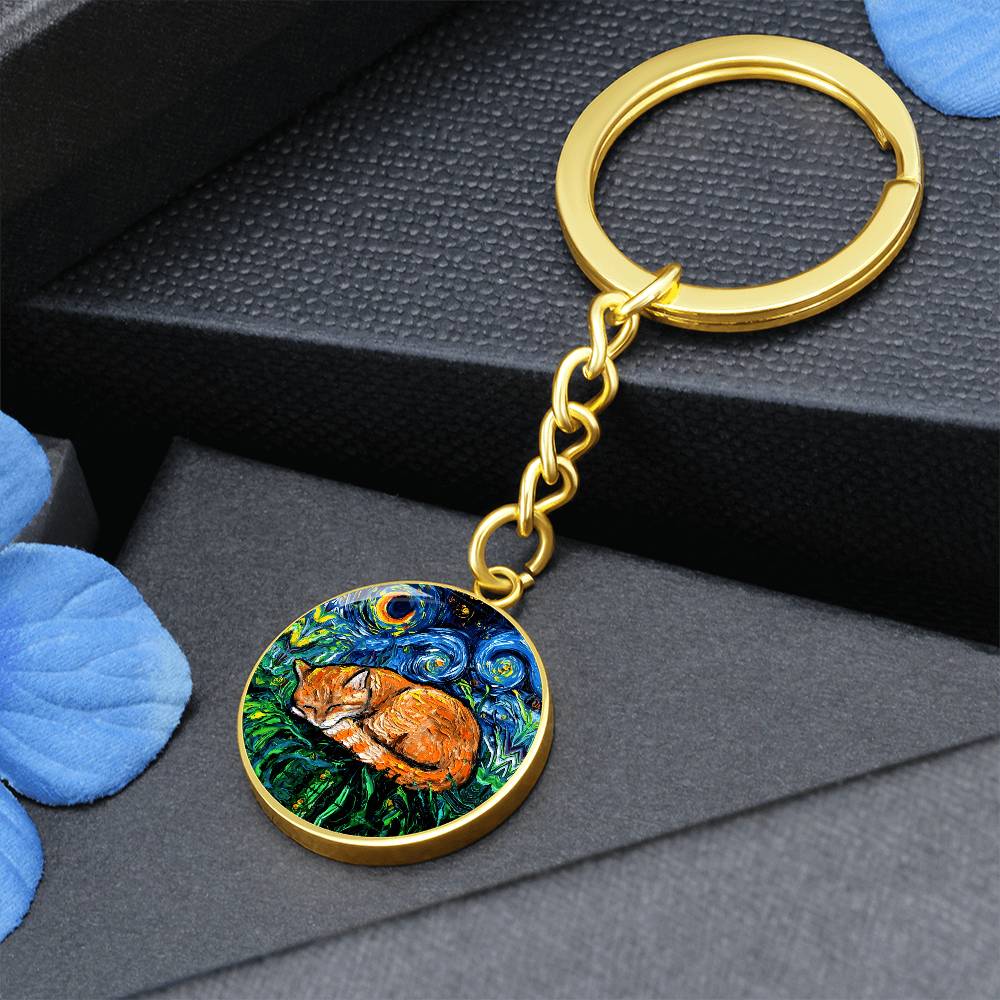 Sleeping Orange Tabby Starry Night Round Keychain