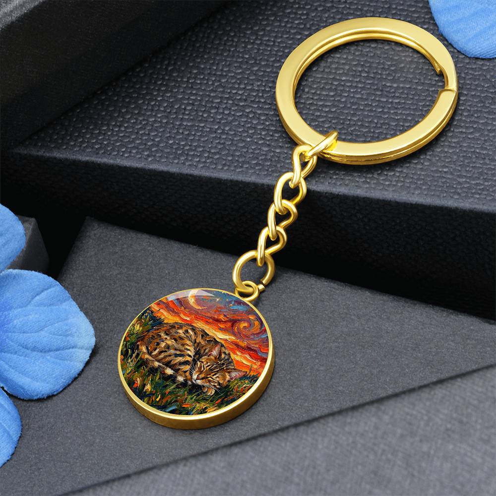 Sleepy Egyptian Mau Night Round Keychain