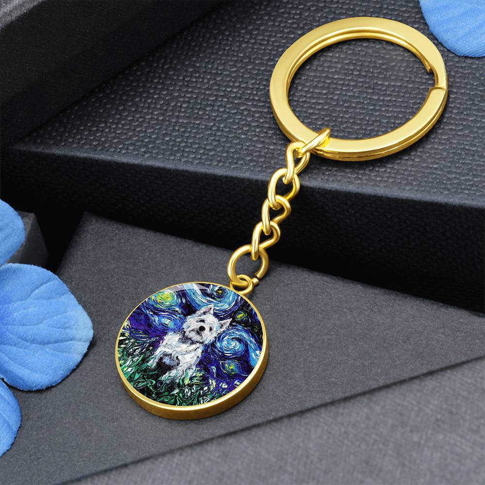 Westie Starry Night Round Keychain