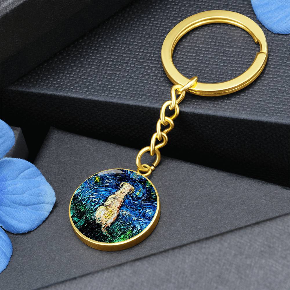 Yellow Labrador Back Starry Night Round Keychain