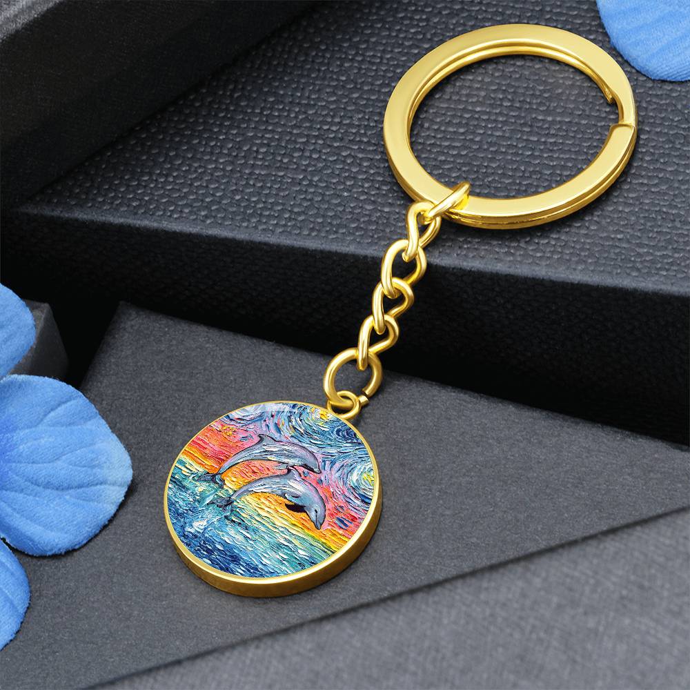 Dolphins Starry Night Round Keychain