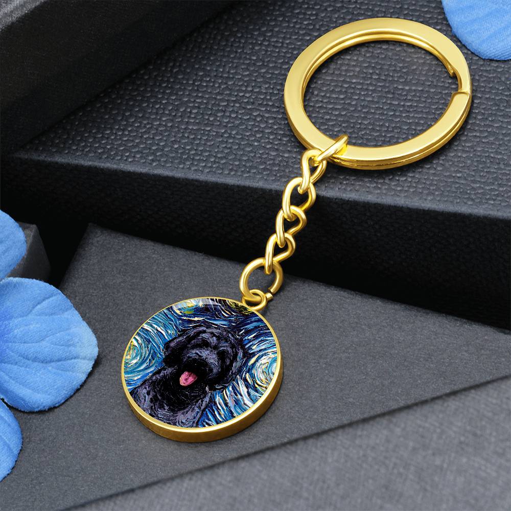 Black Goldendoodle Starry Night Round Keychain
