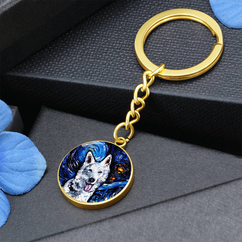 Swiss Shepherd Starry Night Round Keychain