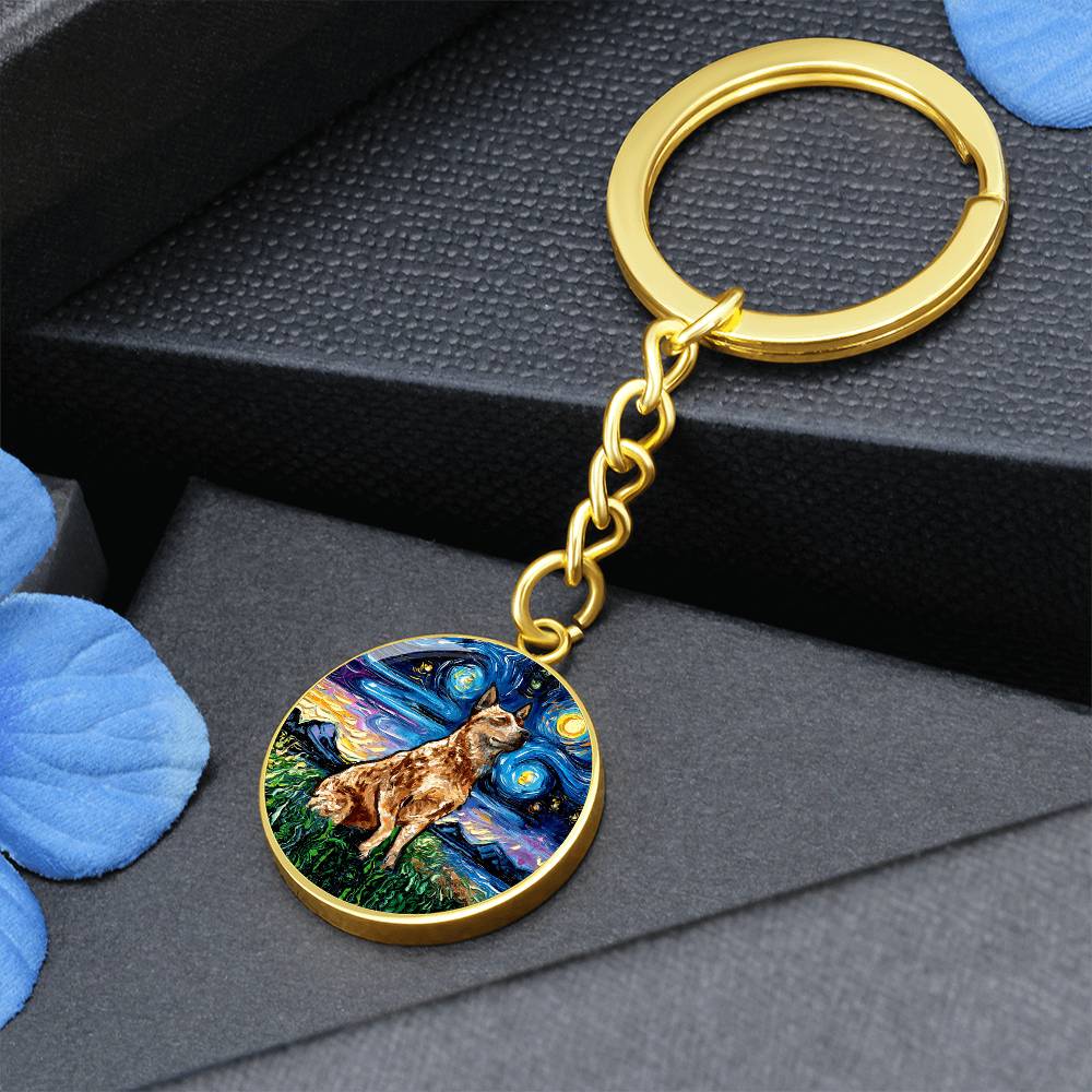 Red Heeler Starry Night Round Keychain