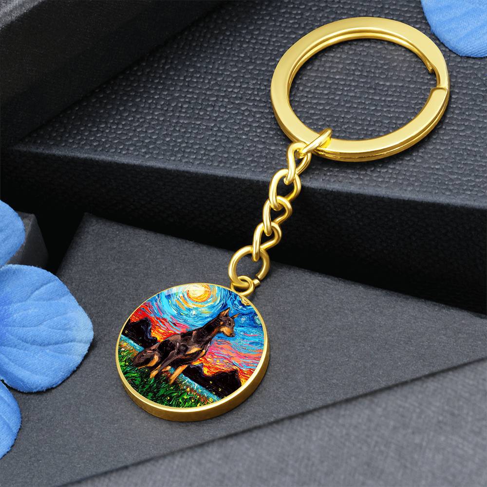 Red Doberman Starry Night Round Keychain