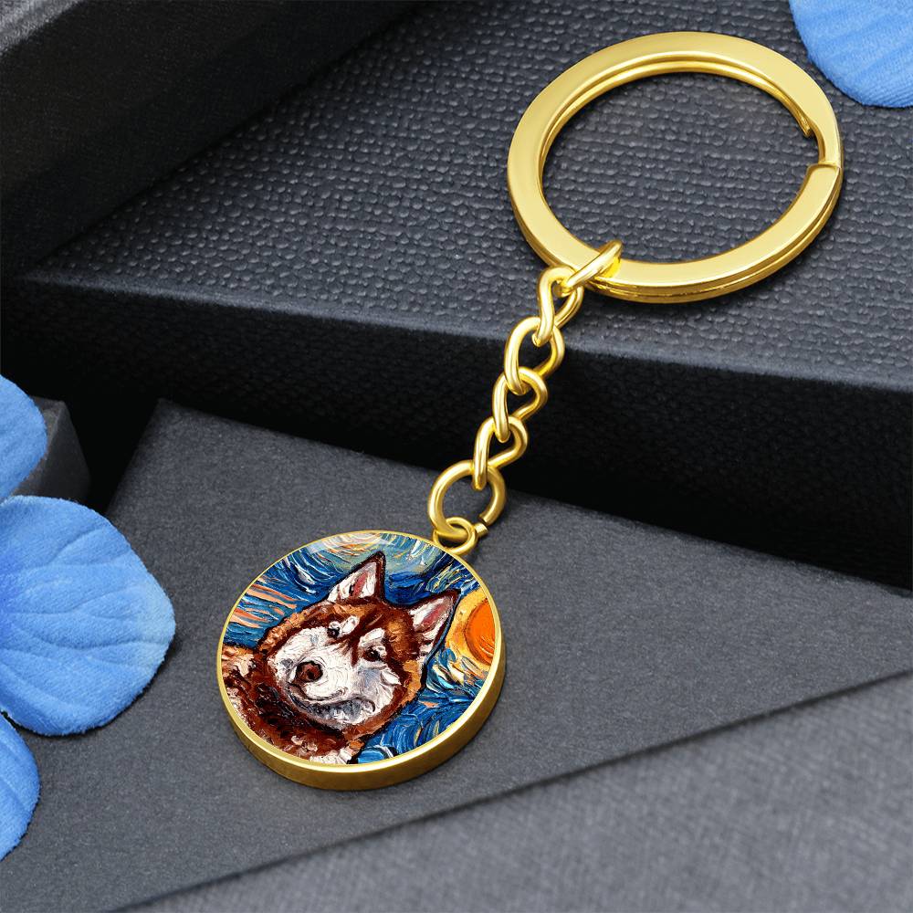 Red Husky Portrait Round Keychain