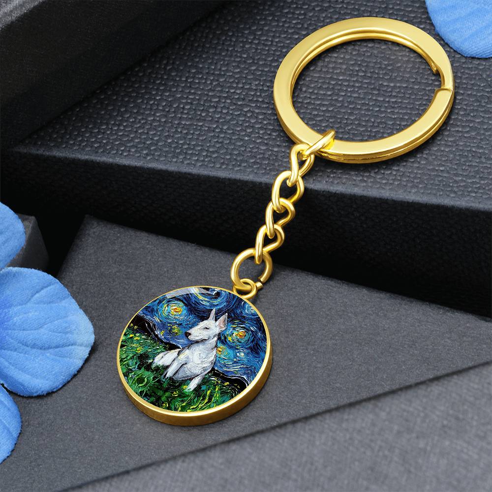 Bull Terrier Starry Night Round Keychain
