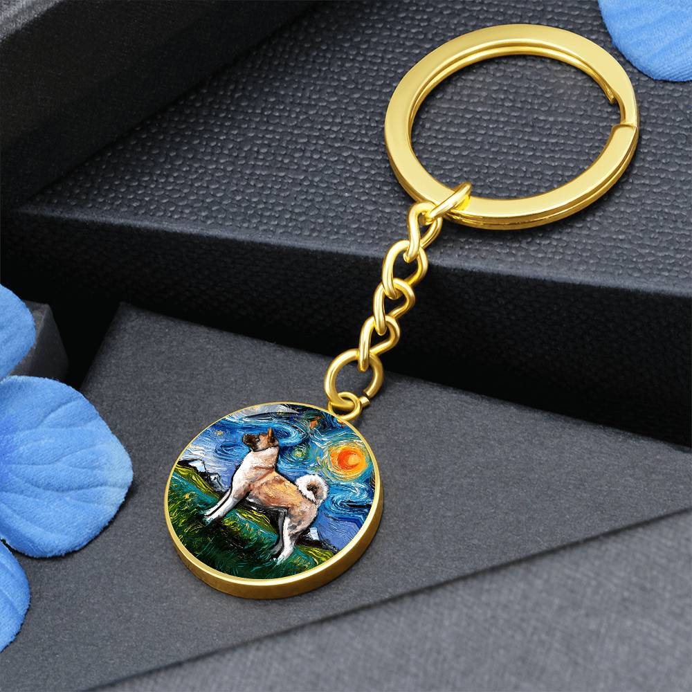Akita Starry Night Round Keychain