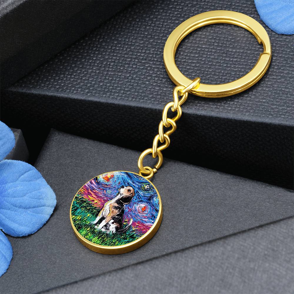 Beagle Starry Night Round Keychain
