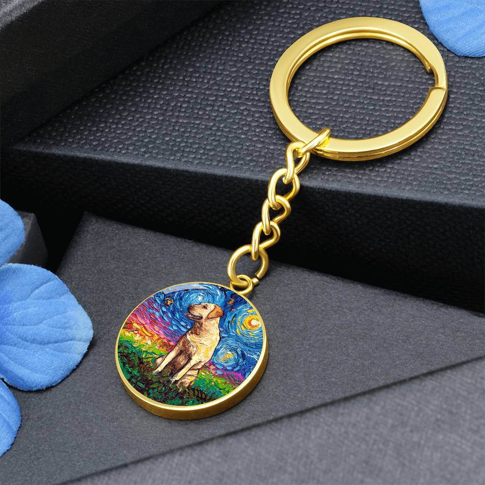 Yellow Labrador Starry Night Round Keychain