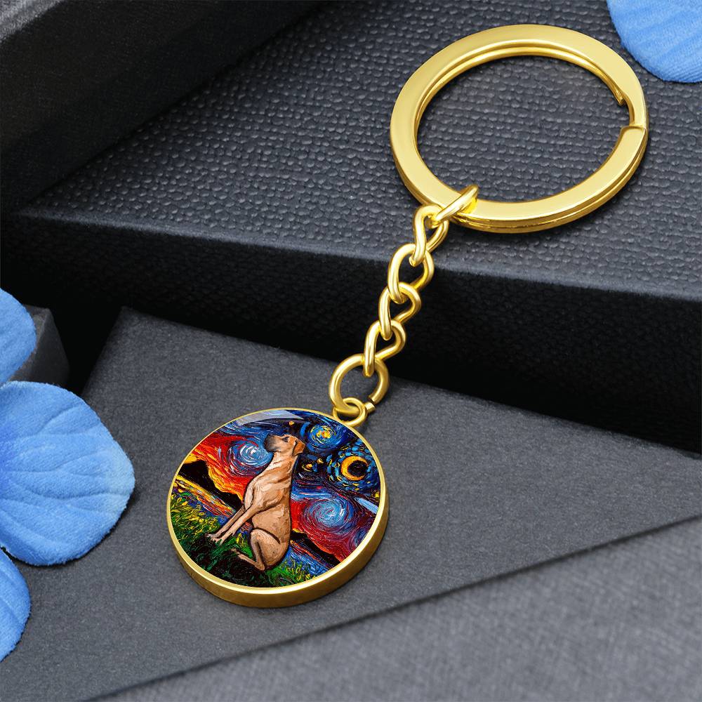 Fawn Great Dane Starry Night Round Keychain