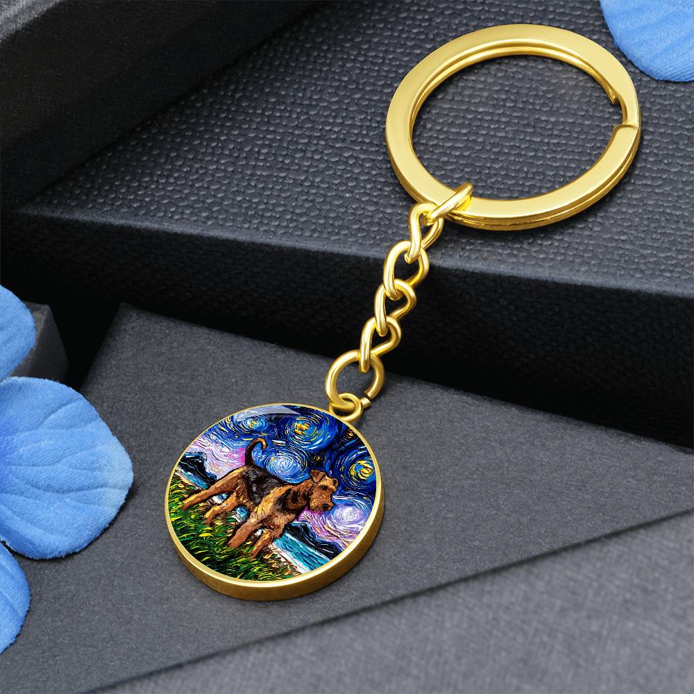 Airedale Starry Night Round Keychain