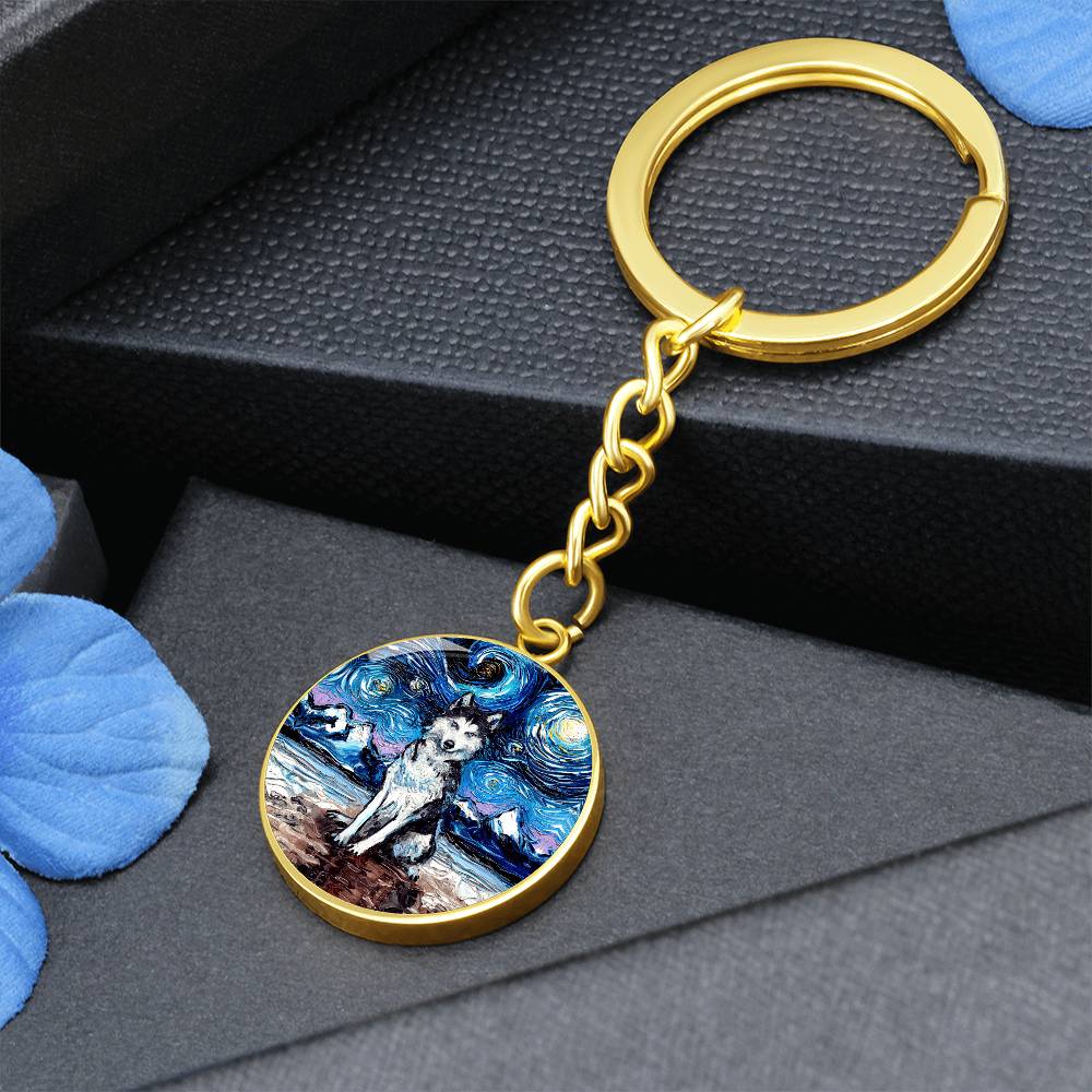 Husky Starry Night Round Keychain