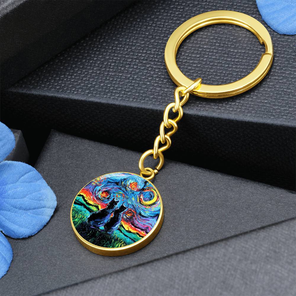 van Gogh's Cats Starry Night Round Keychain