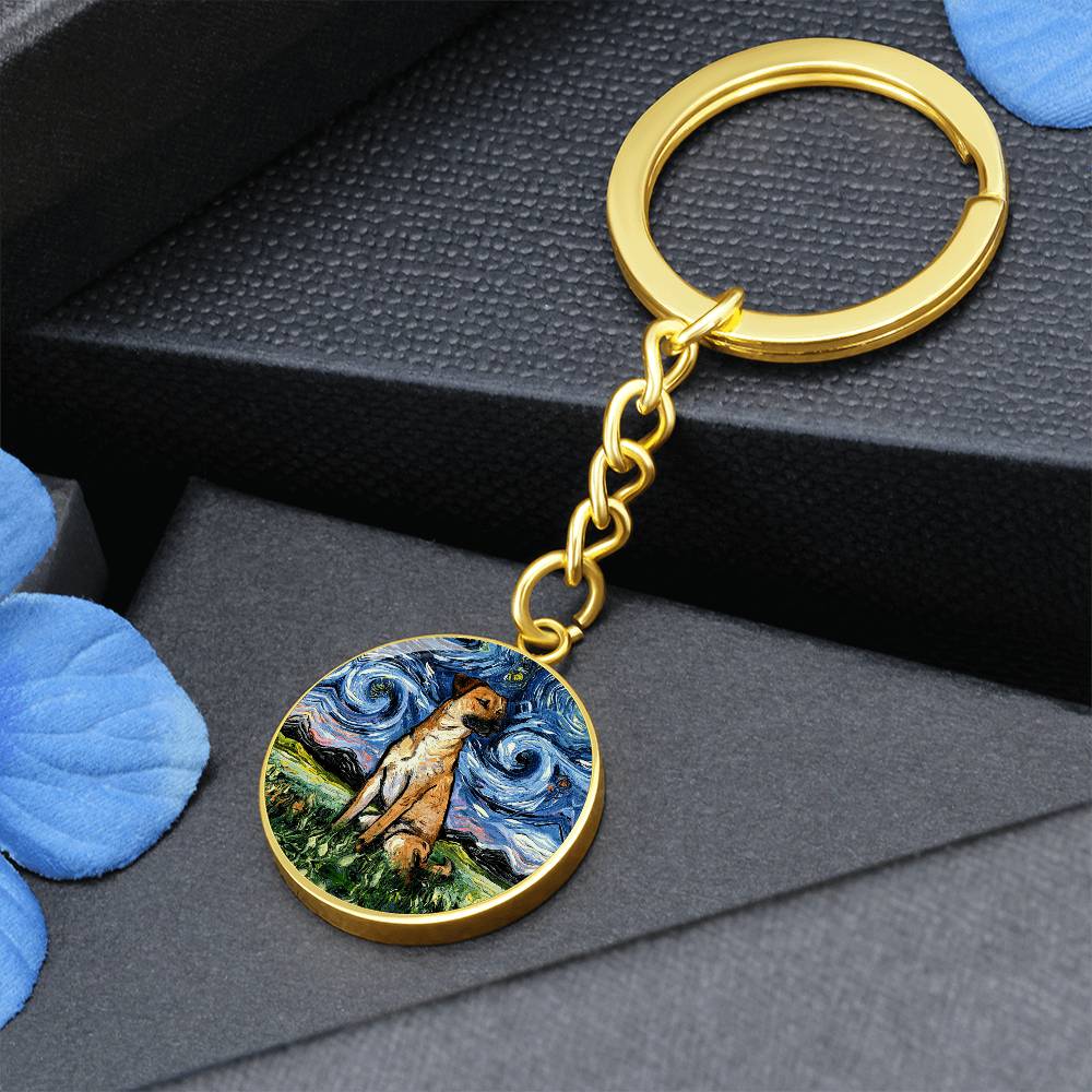 Black Mouth Cur Starry Night Round Keychain