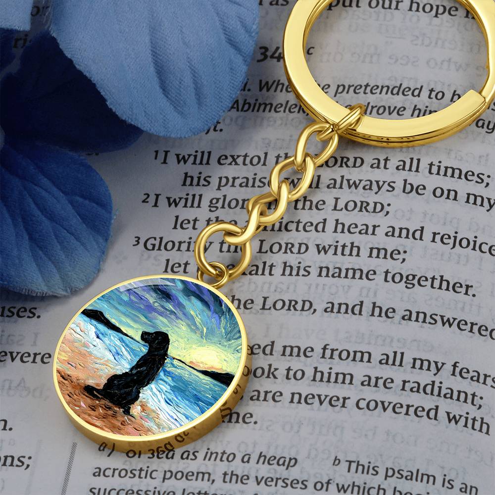 Beach Days - Black Labrador Round Keychain