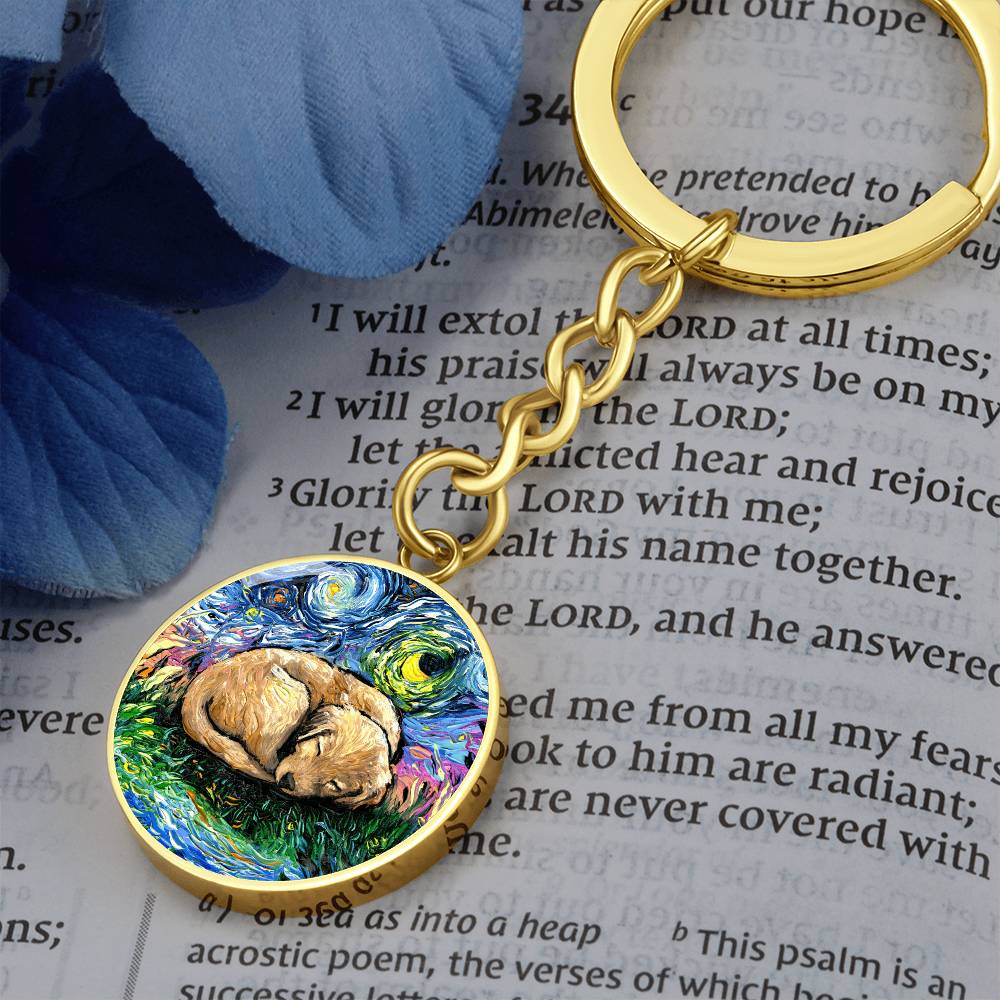 Sleepy Golden Retreiver Pup Round Keychain