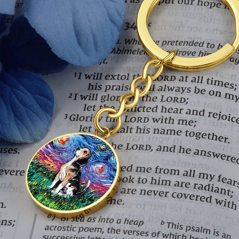 Beagle Starry Night Round Keychain