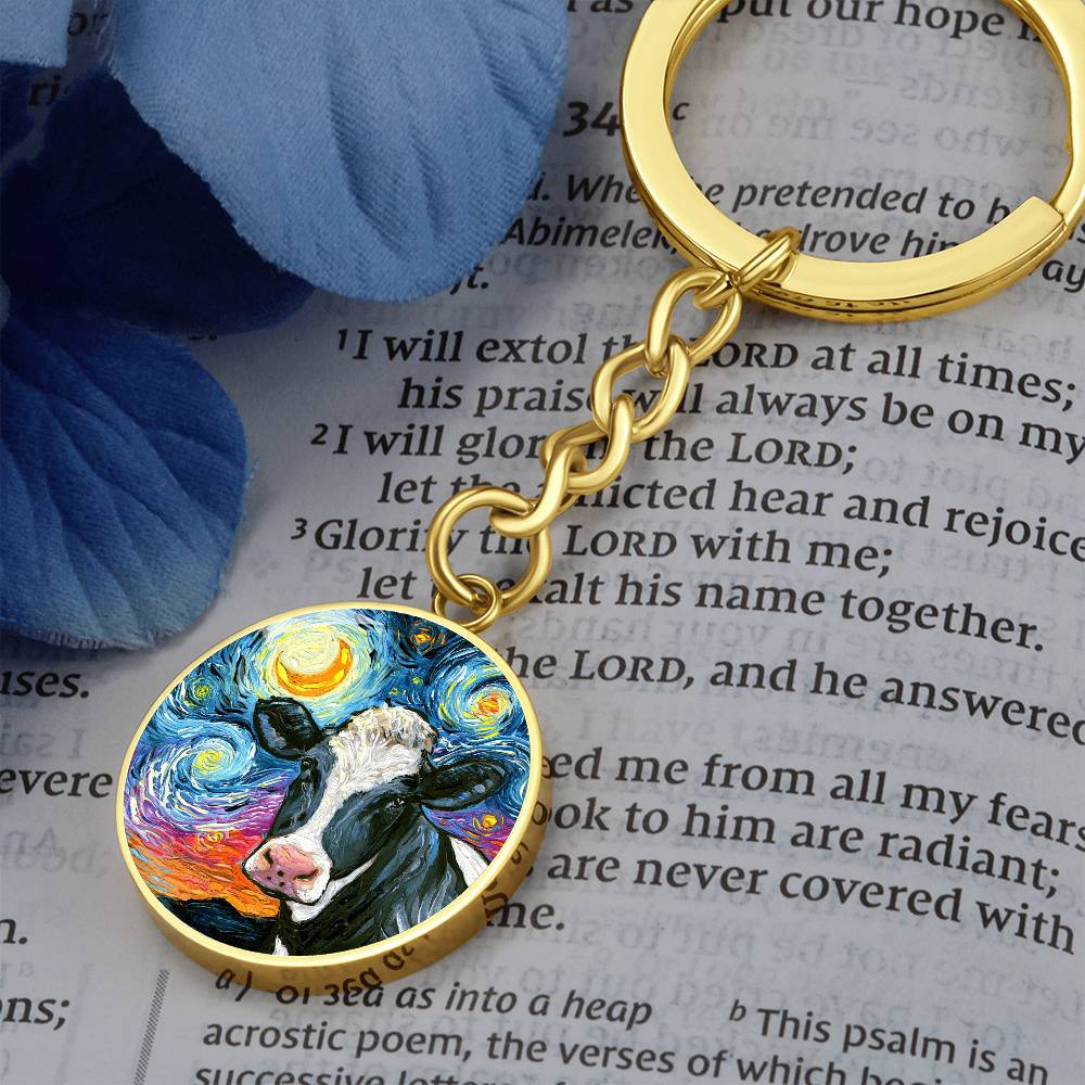 Holstein Starry Night Round Keychain