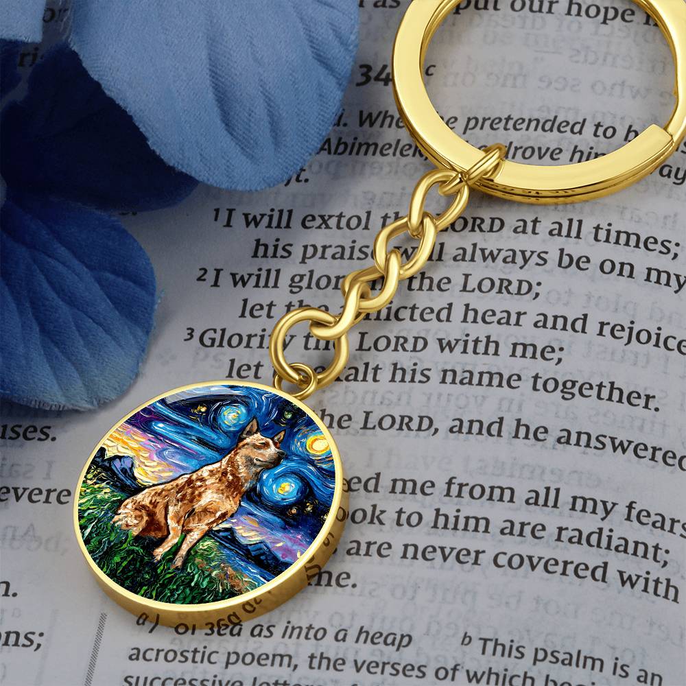 Red Heeler Starry Night Round Keychain