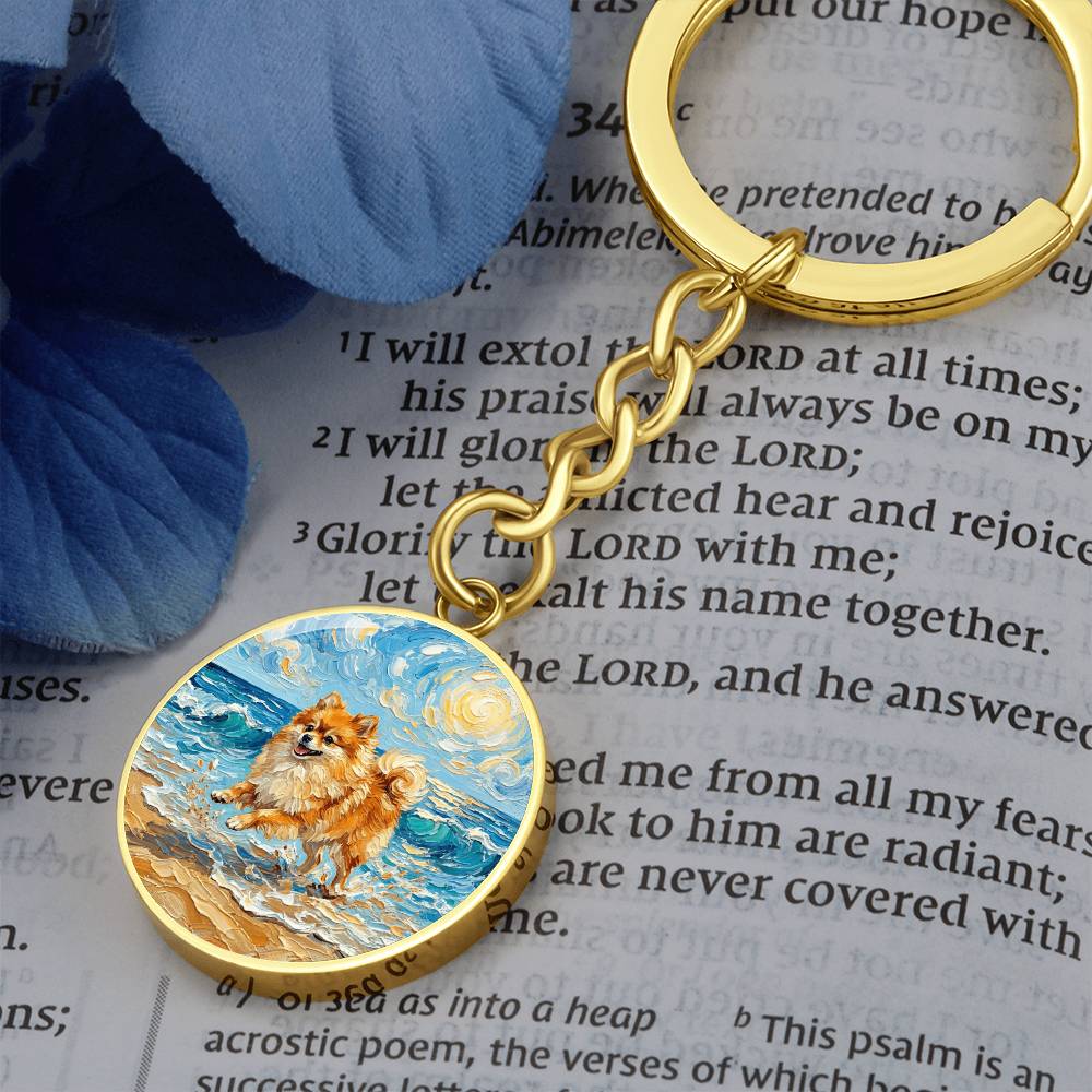 Beach Day - Pomeranian Round Keychain